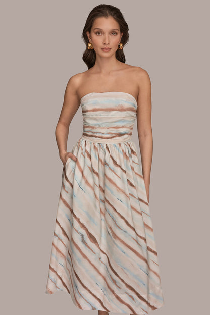 Donna Karan STRAPLESS PRINTED MIDI DRESS