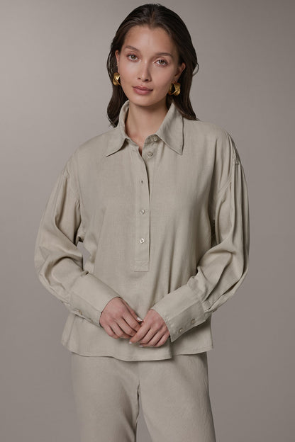 Donna Karan LONG SLEEVE HALF BUTTON BLOUSE
