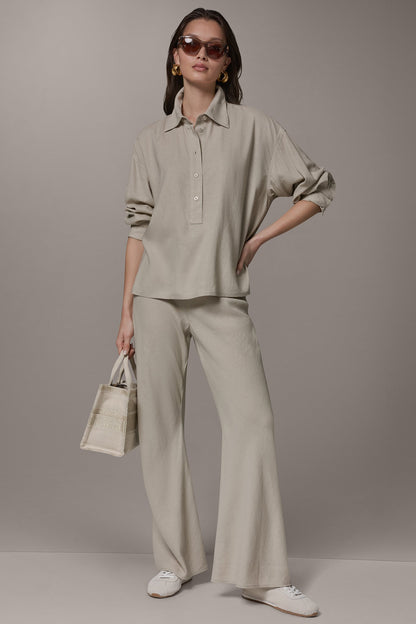 Donna Karan LONG SLEEVE HALF BUTTON BLOUSE
