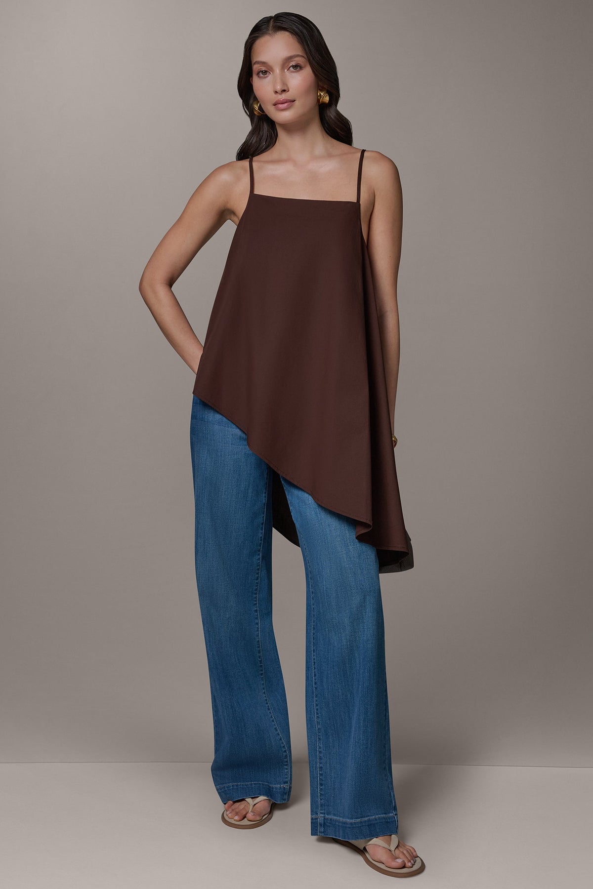 Donna Karan SLEEVELESS ASYMMETRIC TIE BACK BLOUSE