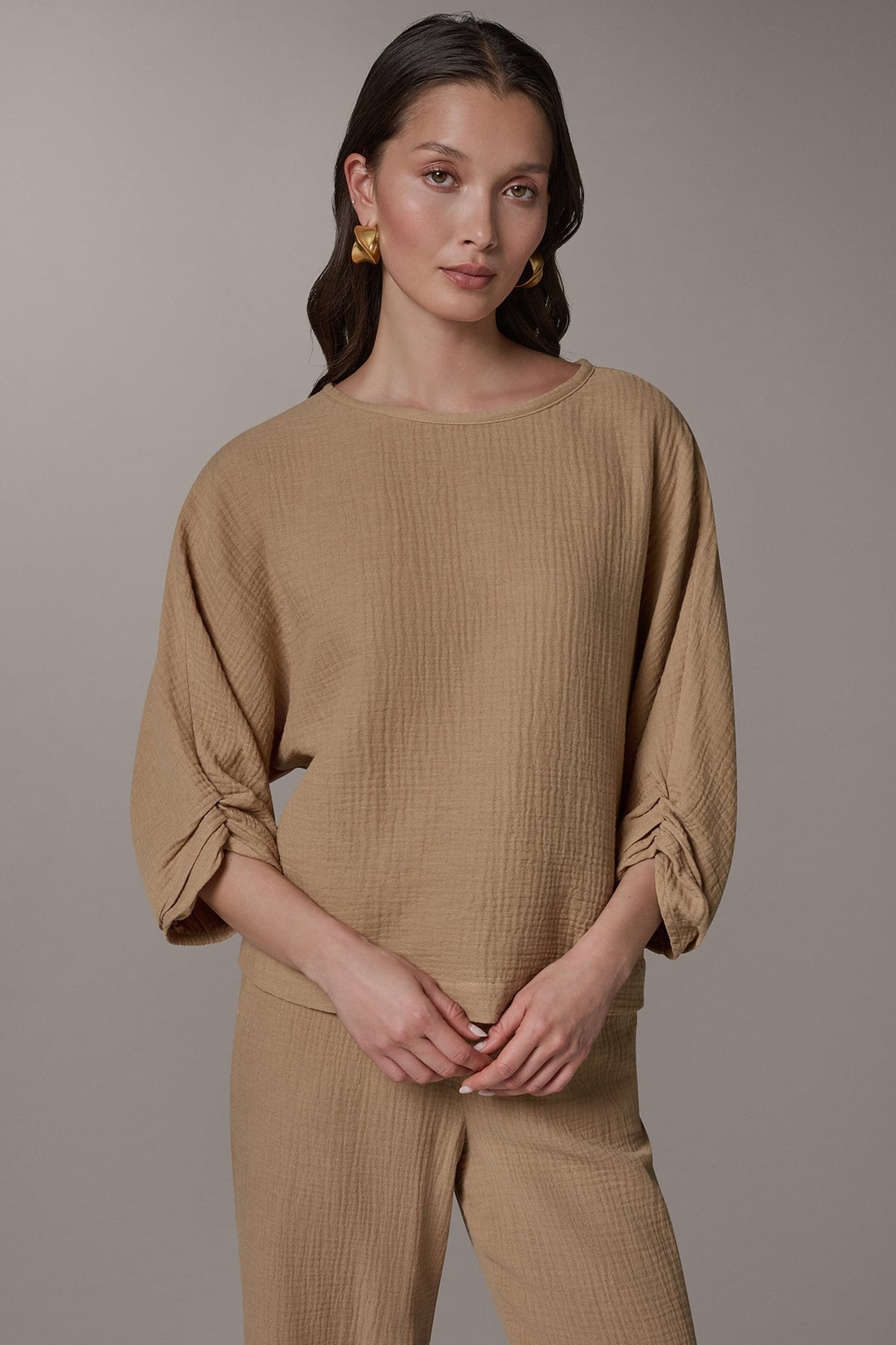 Donna Karan 3/4 SLEEVE TWIST CUFF BLOUSE