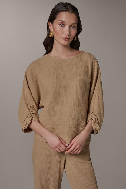 Donna Karan 3/4 SLEEVE TWIST CUFF BLOUSE