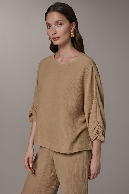 Donna Karan 3/4 SLEEVE TWIST CUFF BLOUSE