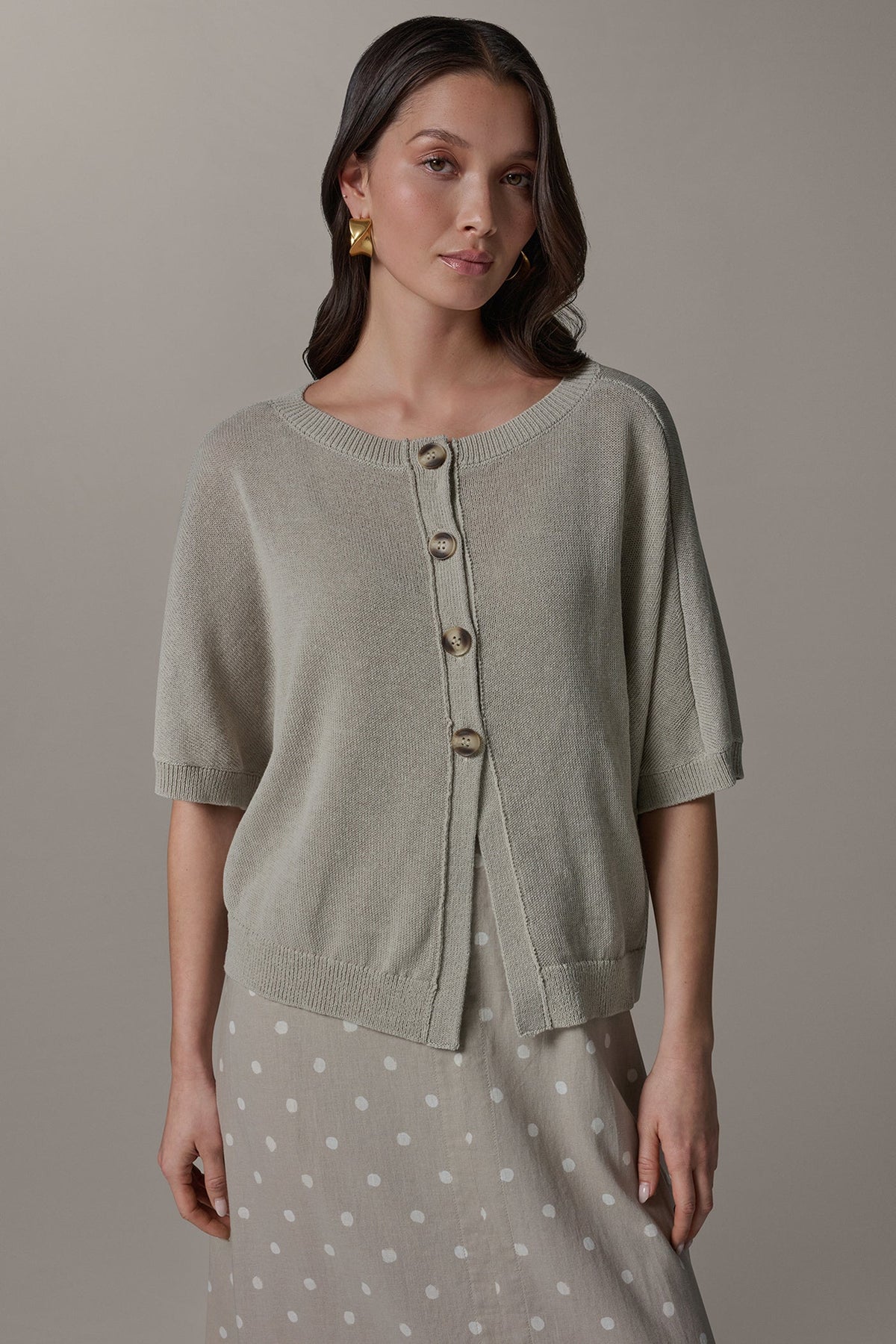 Donna Karan SHORT SLEEVE EASY CARDIGAN