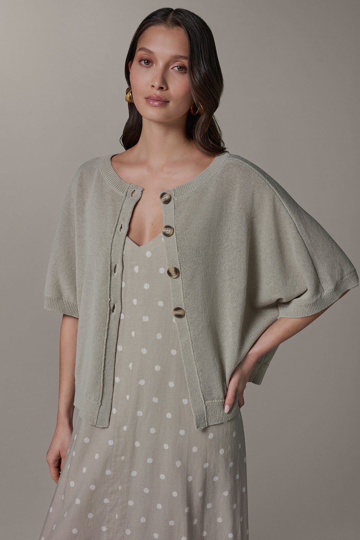 Donna Karan SHORT SLEEVE EASY CARDIGAN