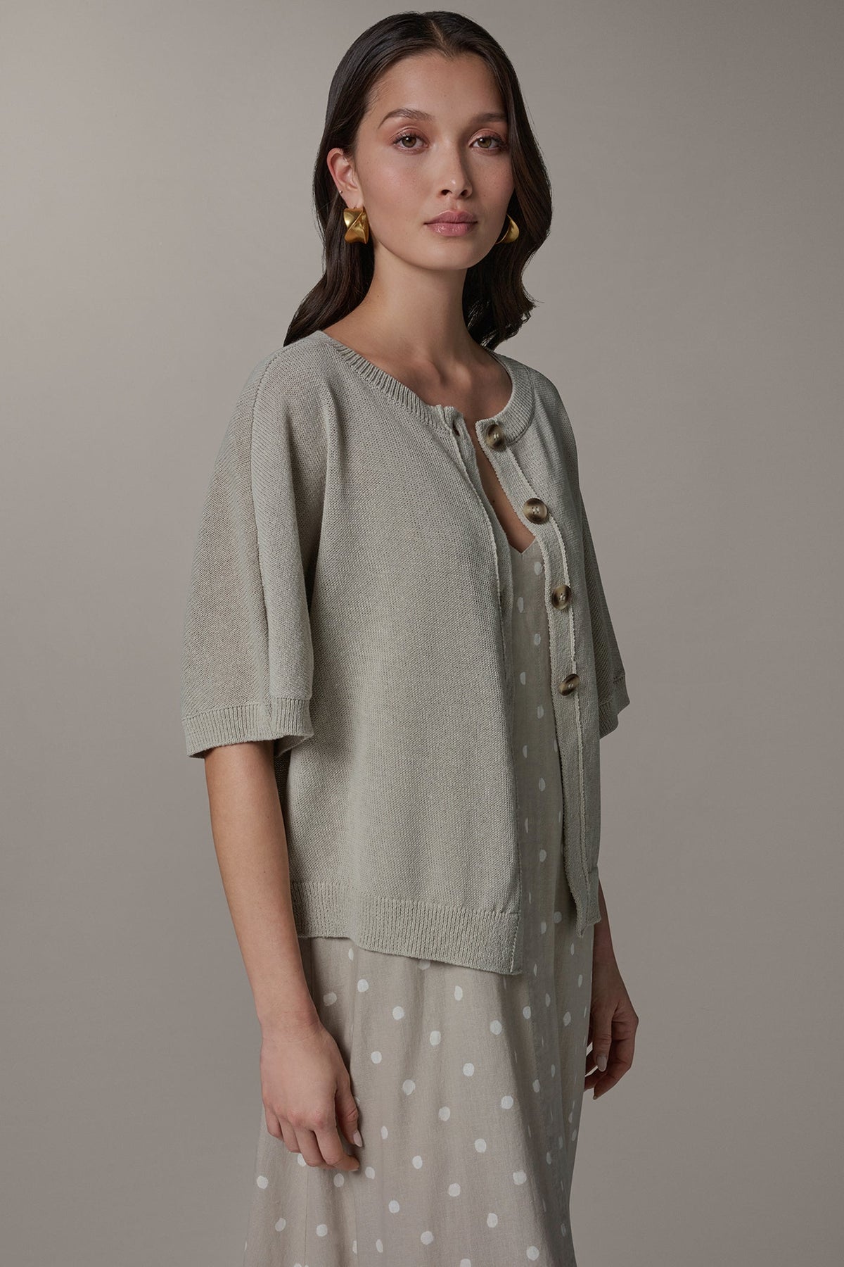 Donna Karan SHORT SLEEVE EASY CARDIGAN