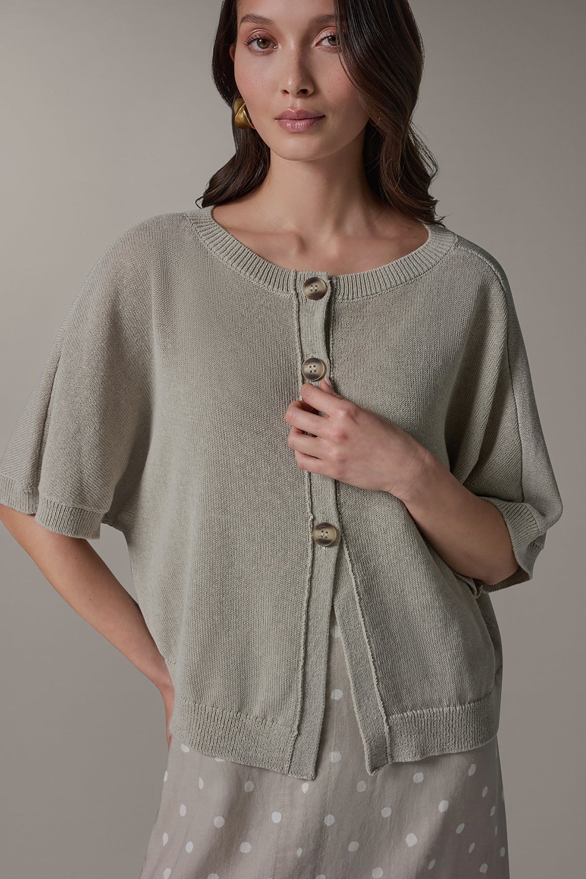 Donna Karan SHORT SLEEVE EASY CARDIGAN