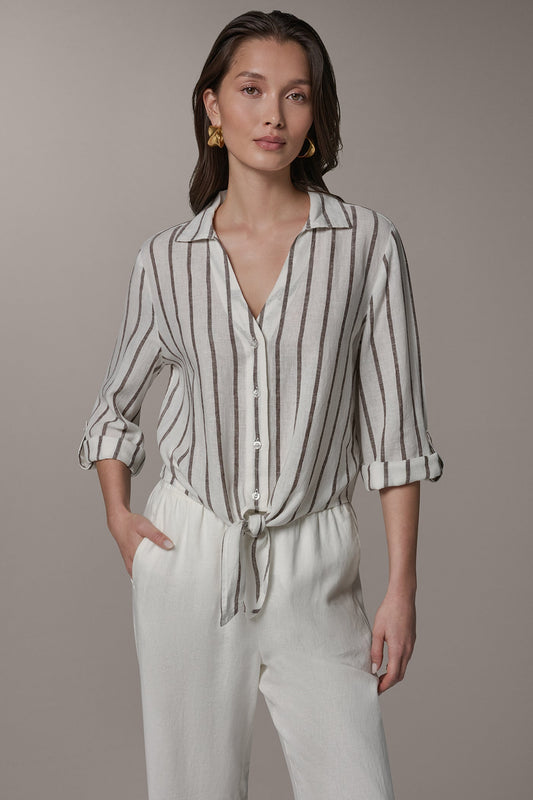Donna Karan LONG SLEEVE TIE-FRONT BLOUSE