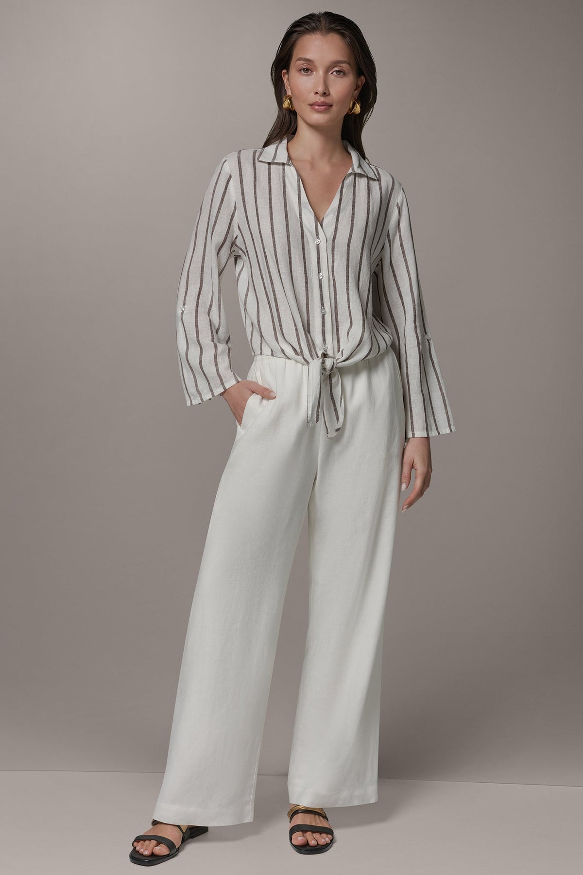 Donna Karan LONG SLEEVE TIE-FRONT BLOUSE