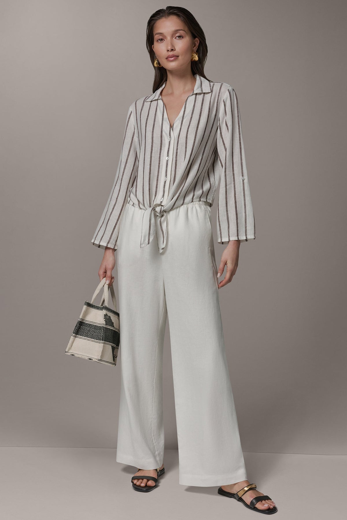 Donna Karan LONG SLEEVE TIE-FRONT BLOUSE