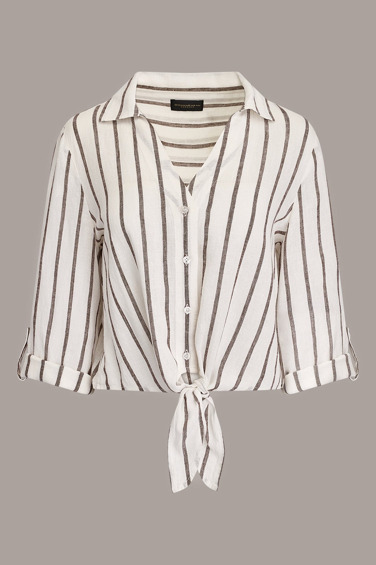 Donna Karan LONG SLEEVE TIE-FRONT BLOUSE