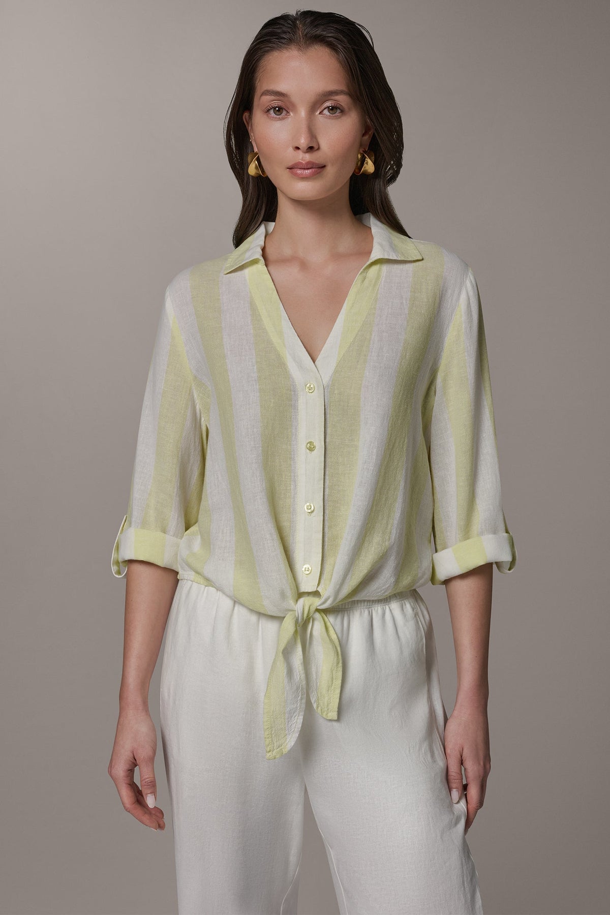 Donna Karan LONG SLEEVE TIE-FRONT BLOUSE