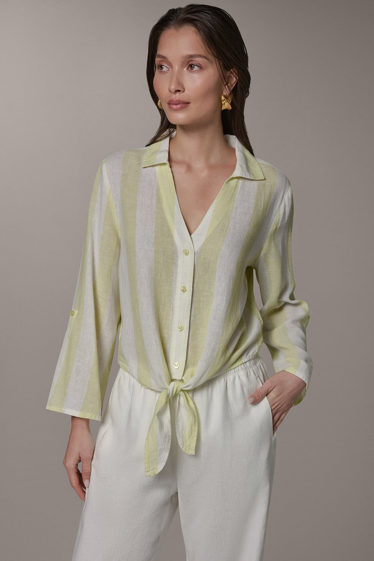 Donna Karan LONG SLEEVE TIE-FRONT BLOUSE