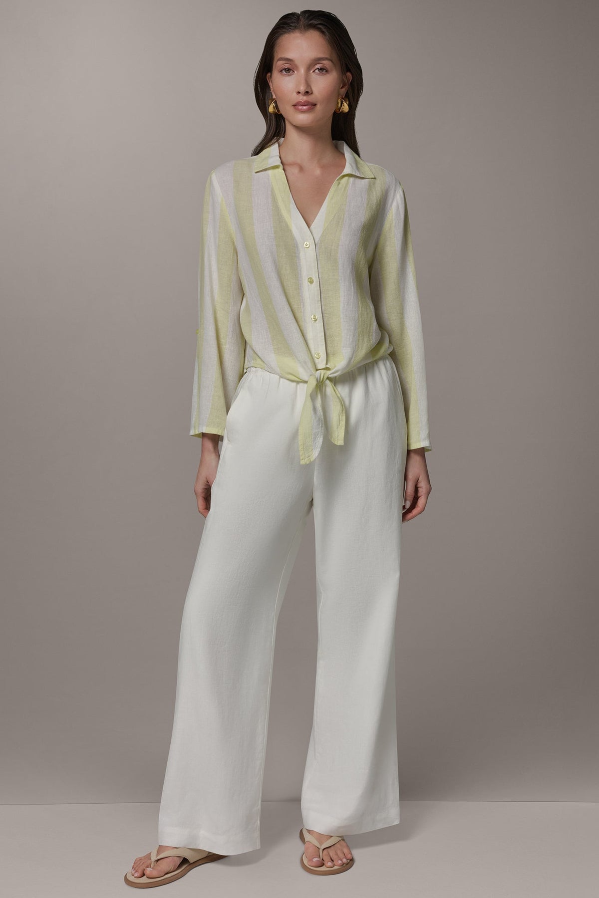 Donna Karan LONG SLEEVE TIE-FRONT BLOUSE