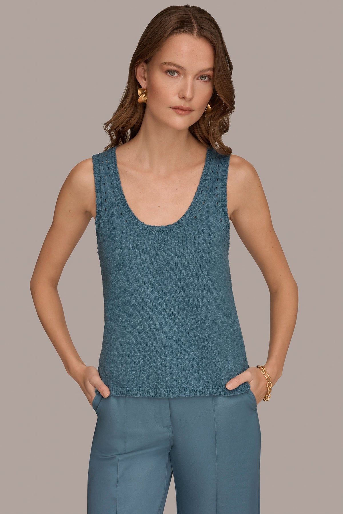 Donna Karan SLEEVELESS POINTELLE STITCH TANK