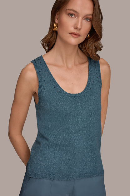 Donna Karan SLEEVELESS POINTELLE STITCH TANK