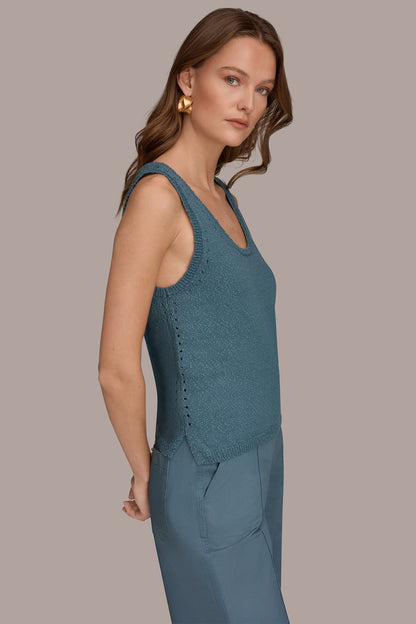 Donna Karan SLEEVELESS POINTELLE STITCH TANK