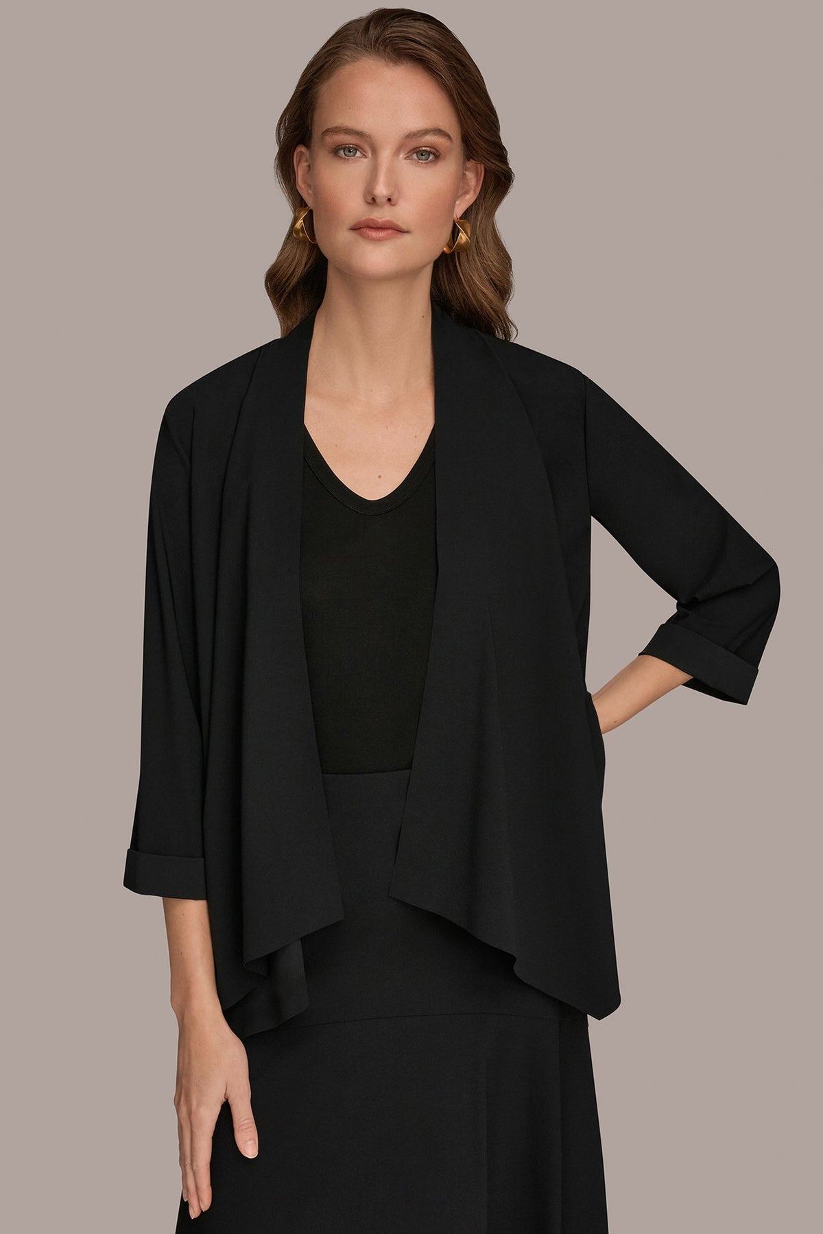 Donna Karan THE MODERN TRAVEL 3/4 SLEEVE SHAWL CARDIGAN JACKET