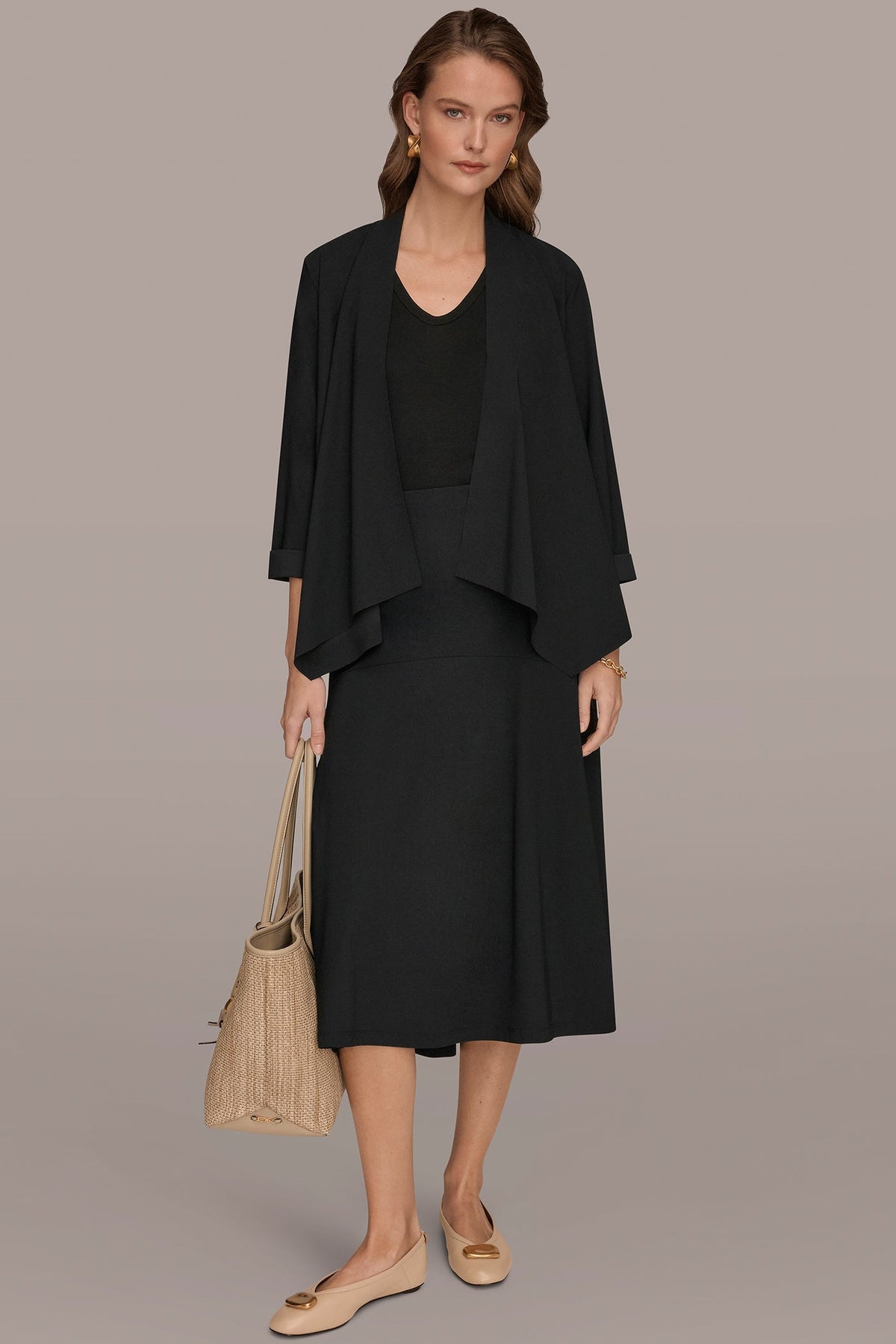 Donna Karan THE MODERN TRAVEL 3/4 SLEEVE SHAWL CARDIGAN JACKET