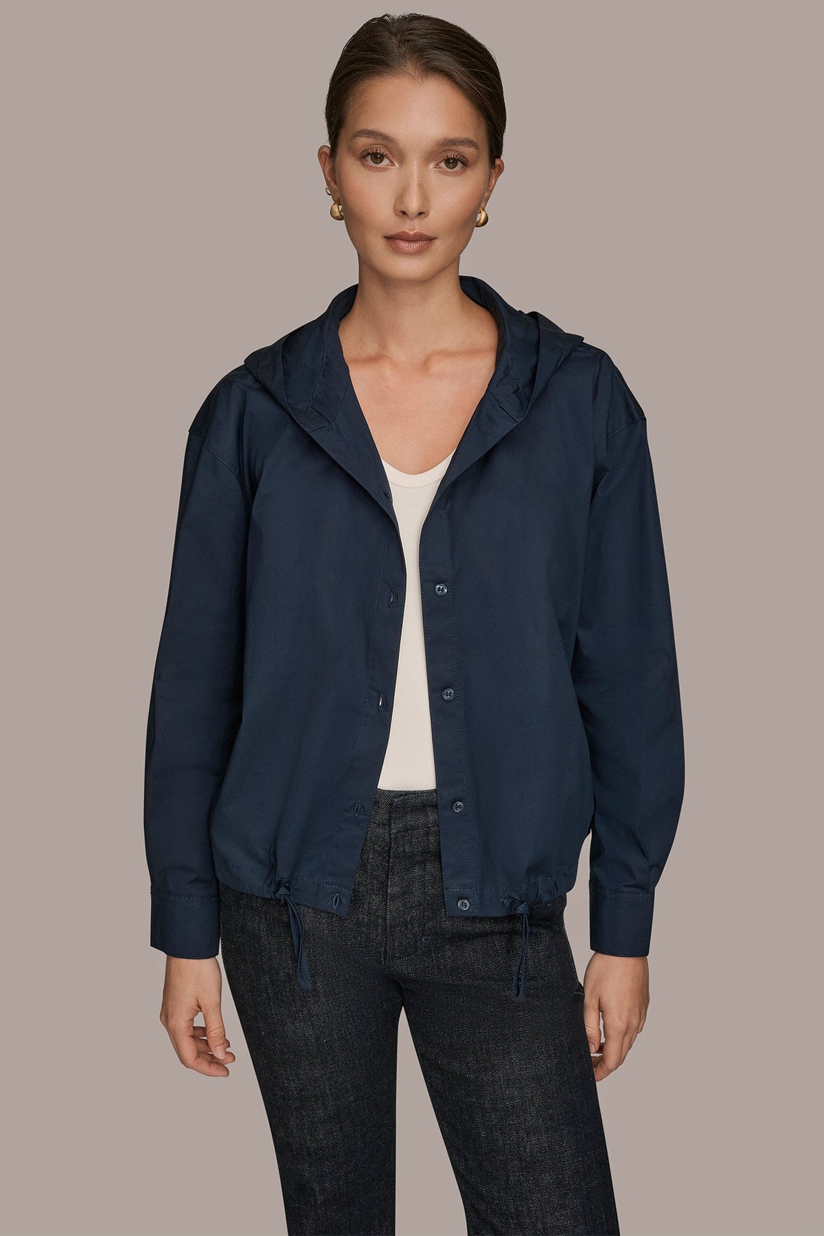 Donna Karan HOODED BUTTON-DOWN SHIRT