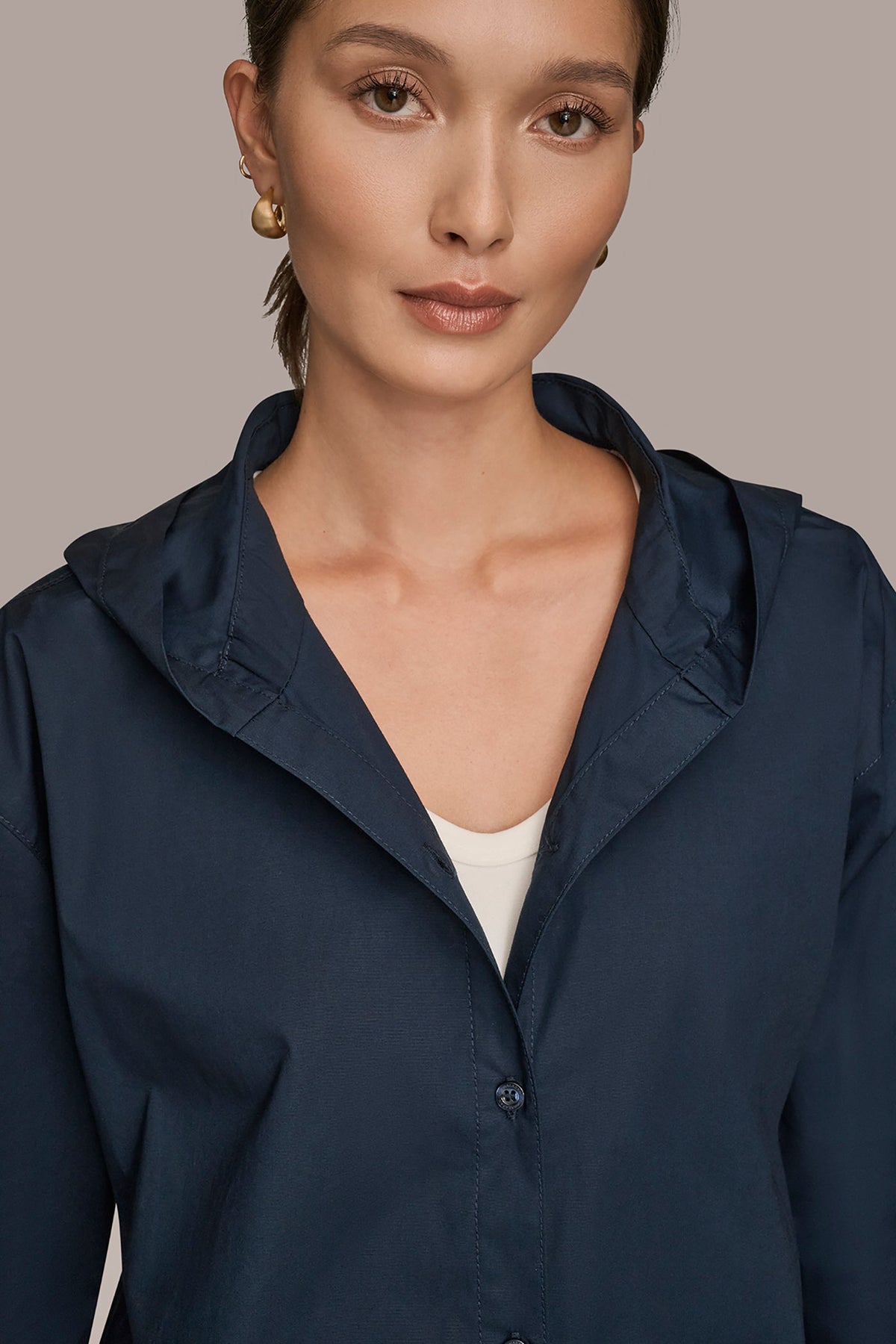Donna Karan HOODED BUTTON-DOWN SHIRT