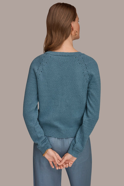 Donna Karan POINTELLE TRIM CARDIGAN