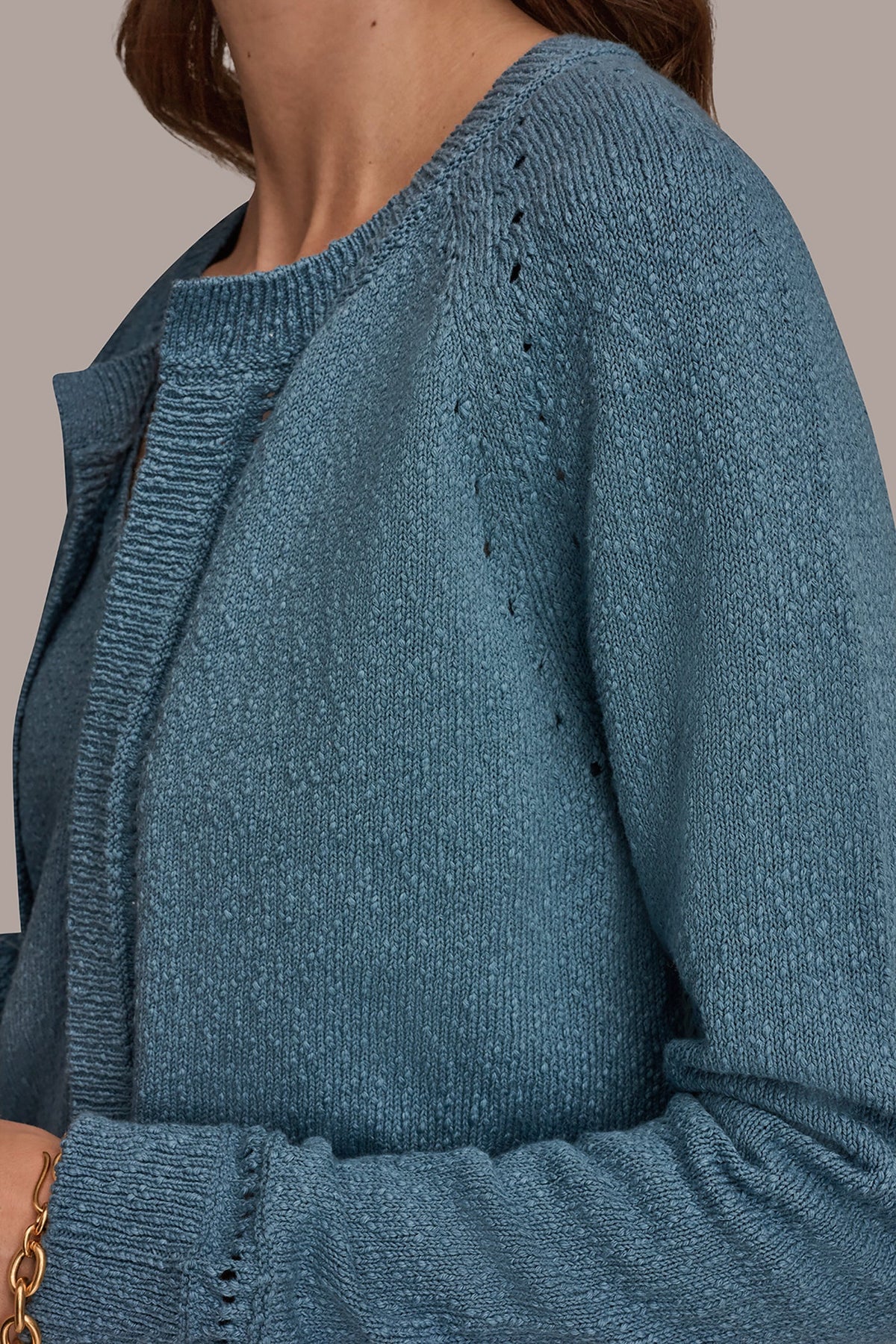 Donna Karan POINTELLE TRIM CARDIGAN
