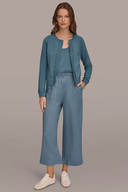 Donna Karan POINTELLE TRIM CARDIGAN