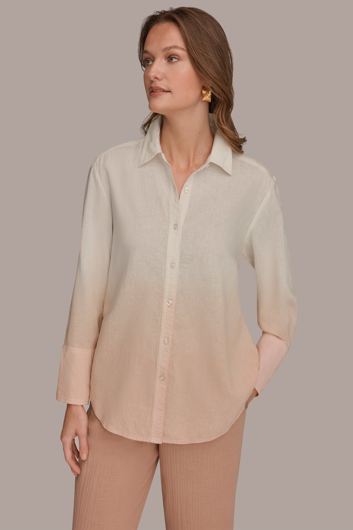 Donna Karan LINEN-BLEND DIP-DYED STRIPED SHIRT