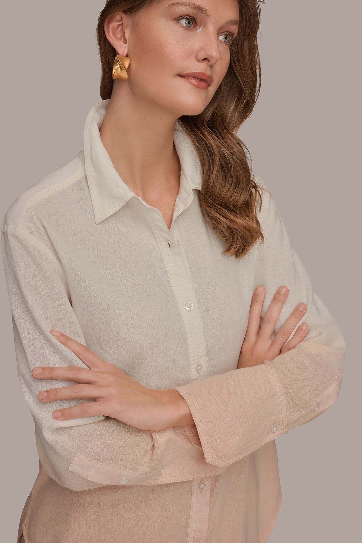Donna Karan LINEN-BLEND DIP-DYED STRIPED SHIRT