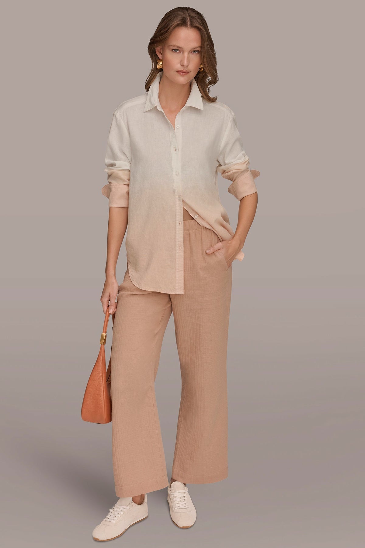Donna Karan LINEN-BLEND DIP-DYED STRIPED SHIRT