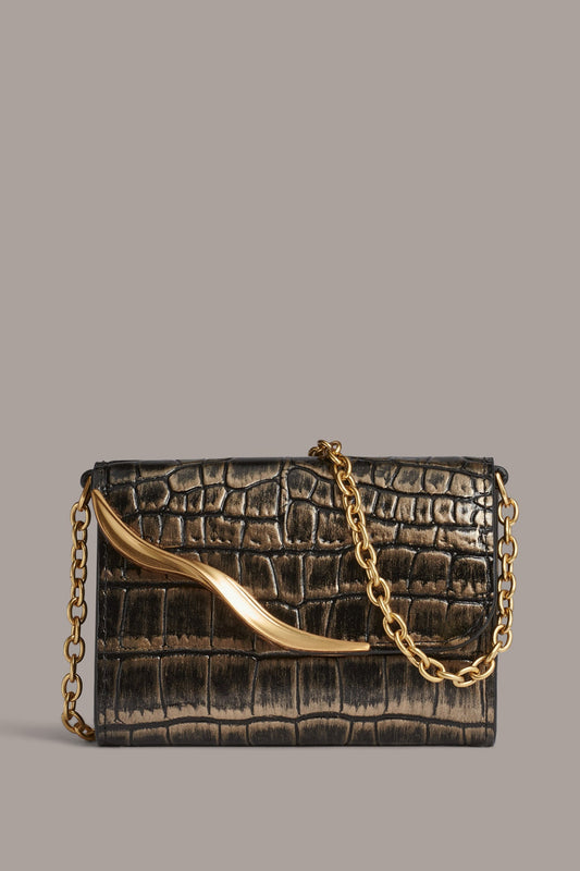 Donna Karan MALVERNE METALLIC CROC-EFFECT MINI CROSSBODY BAG