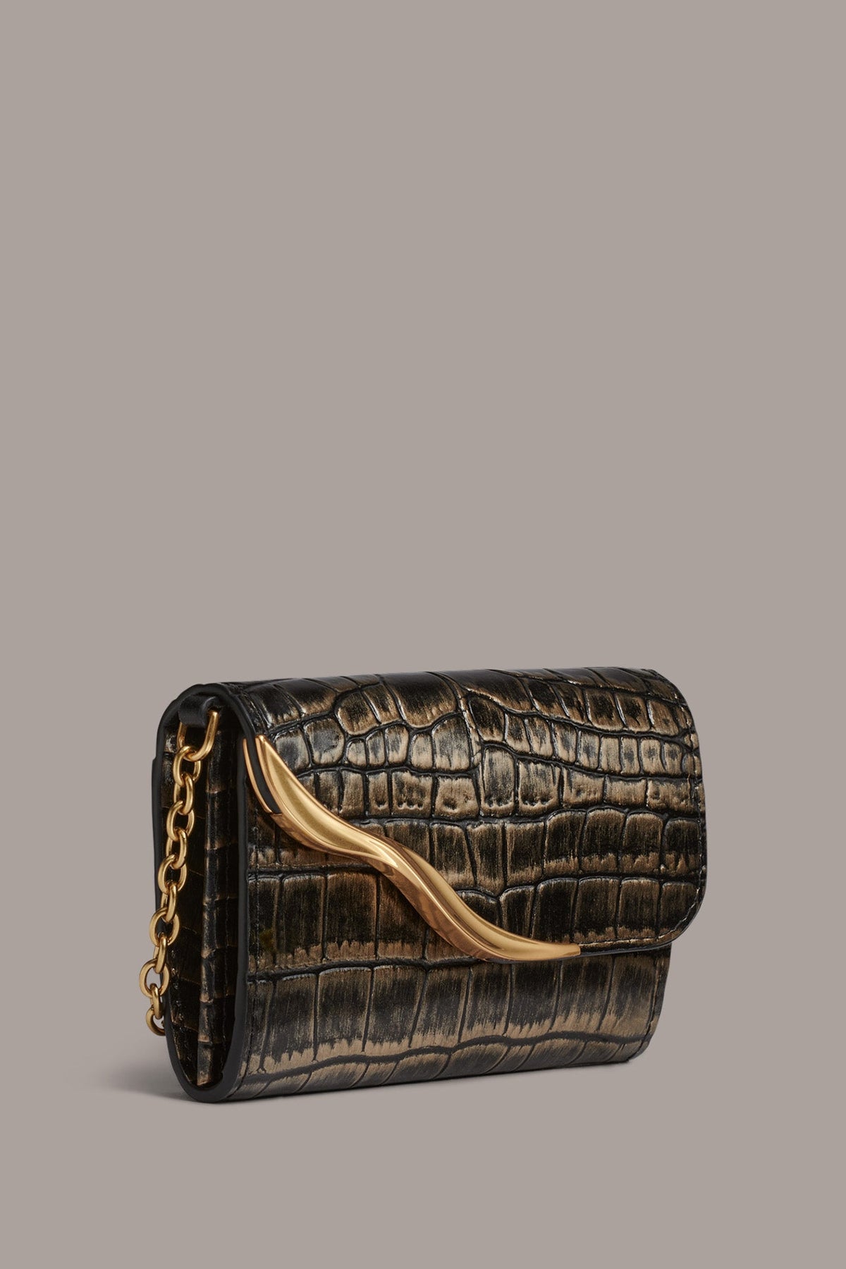 Donna Karan MALVERNE METALLIC CROC-EFFECT MINI CROSSBODY BAG