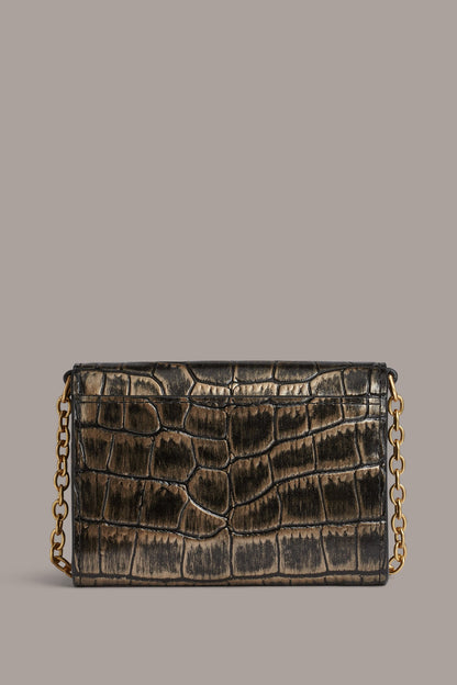Donna Karan MALVERNE METALLIC CROC-EFFECT MINI CROSSBODY BAG