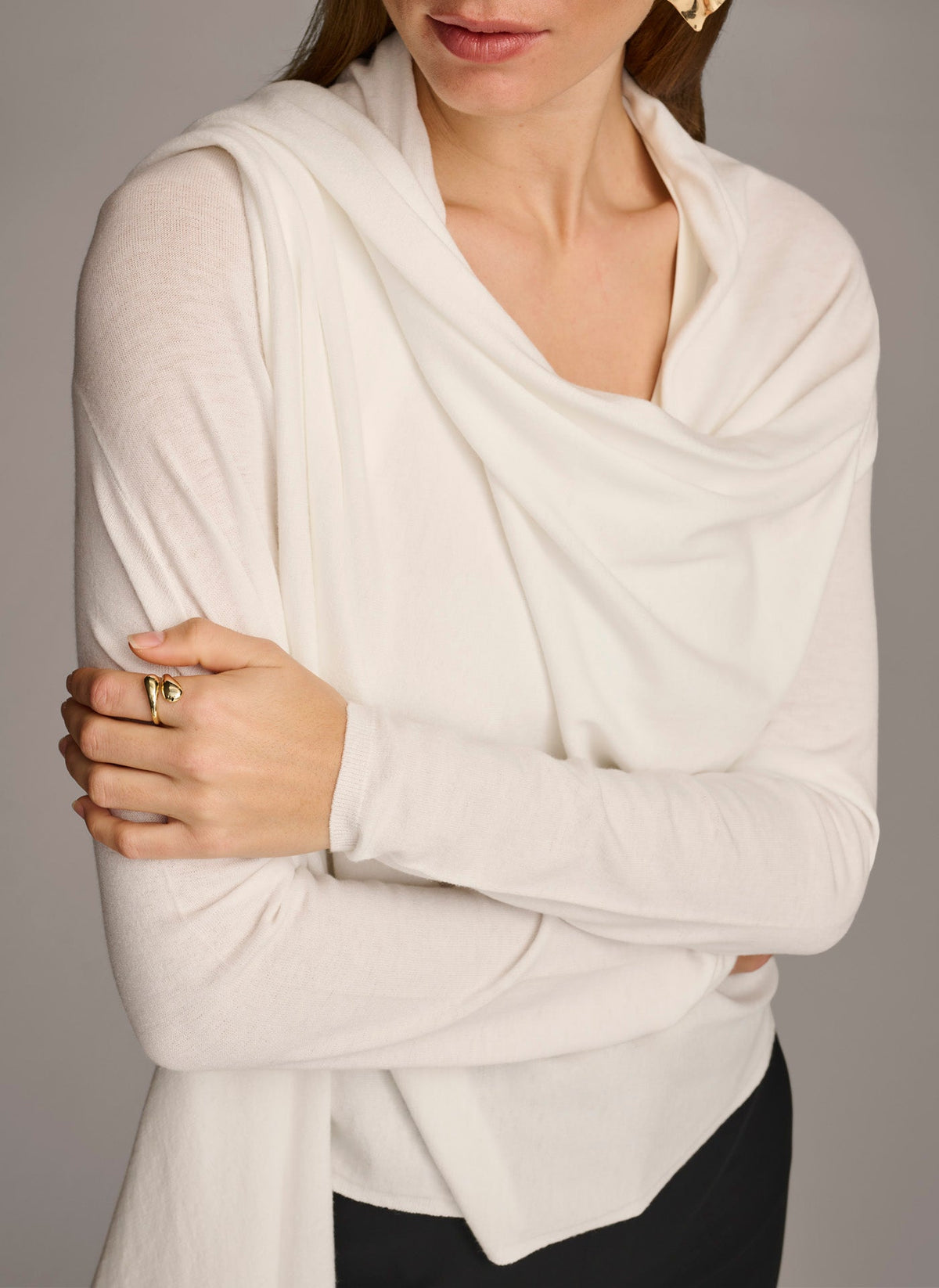 Donna Karan LONG SLEEVE DRAPE CARDIGAN