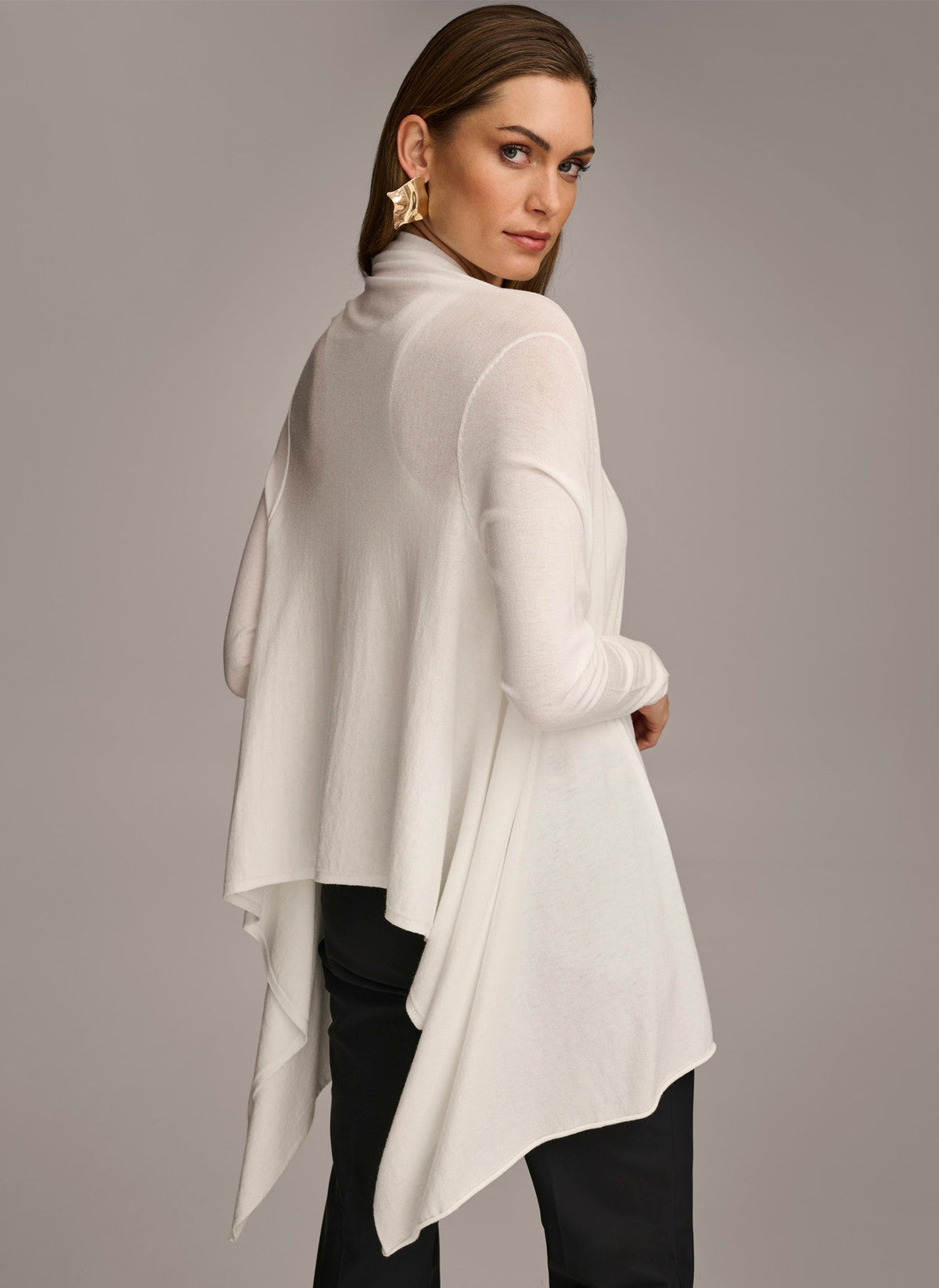 Donna Karan LONG SLEEVE DRAPE CARDIGAN