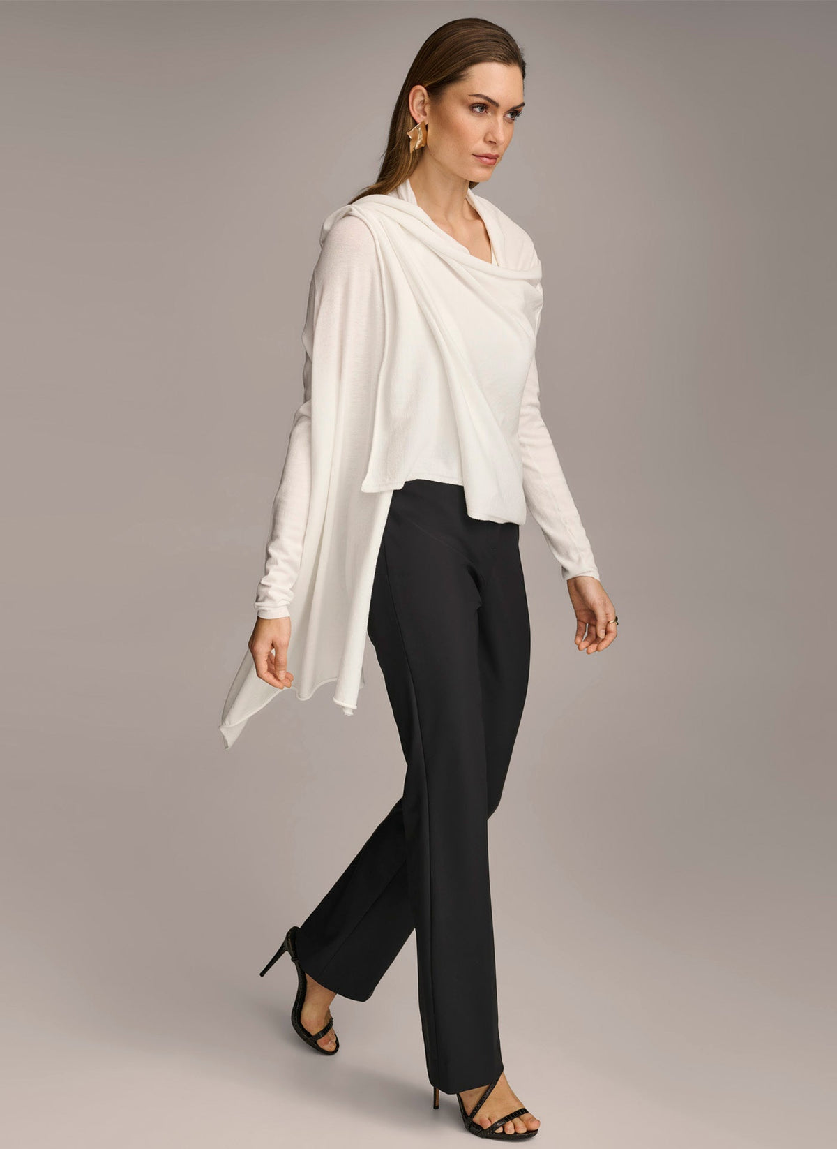 Donna Karan LONG SLEEVE DRAPE CARDIGAN