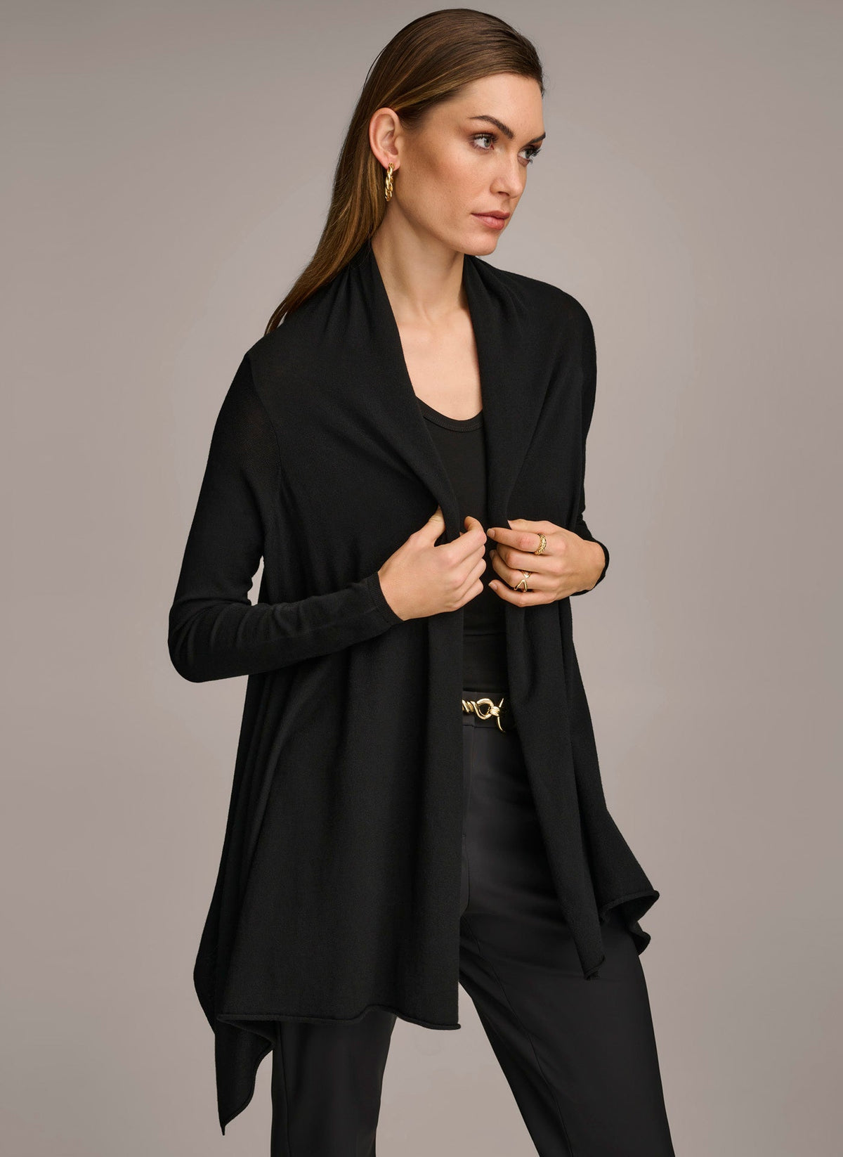 Donna Karan LONG SLEEVE DRAPE CARDIGAN