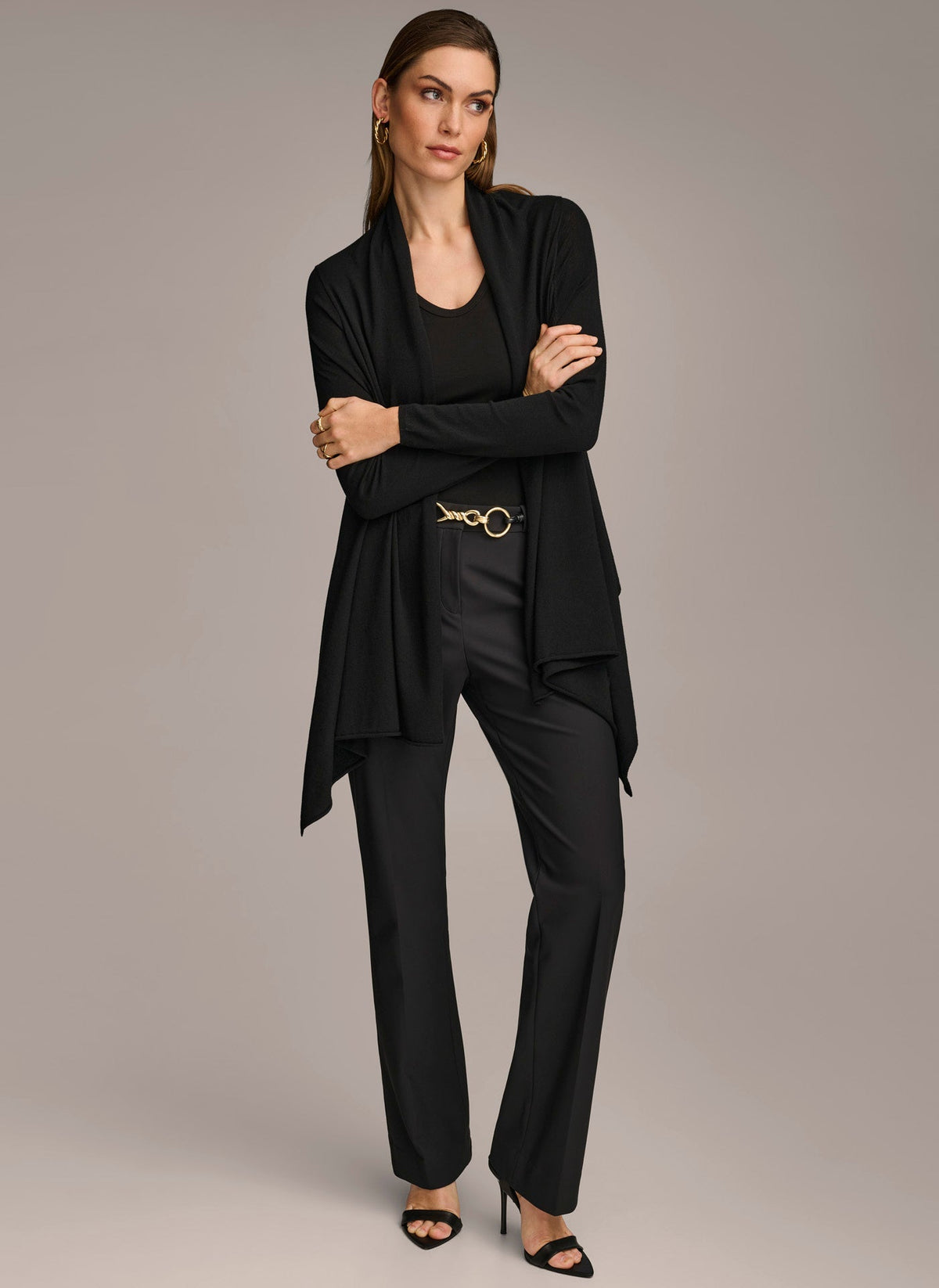 Donna Karan LONG SLEEVE DRAPE CARDIGAN