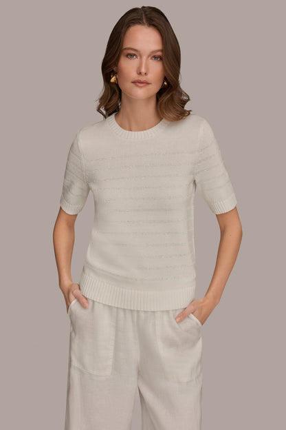 Donna Karan SEQUIN STRIPE SWEATER