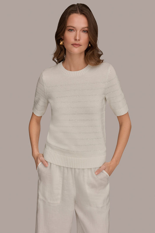 Donna Karan SEQUIN STRIPE SWEATER