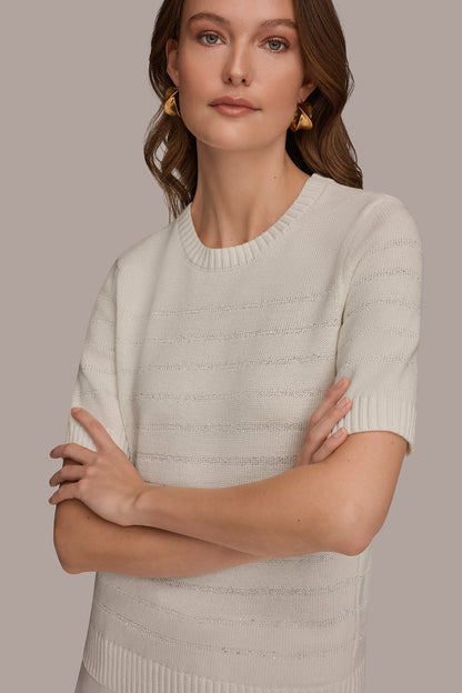 Donna Karan SEQUIN STRIPE SWEATER