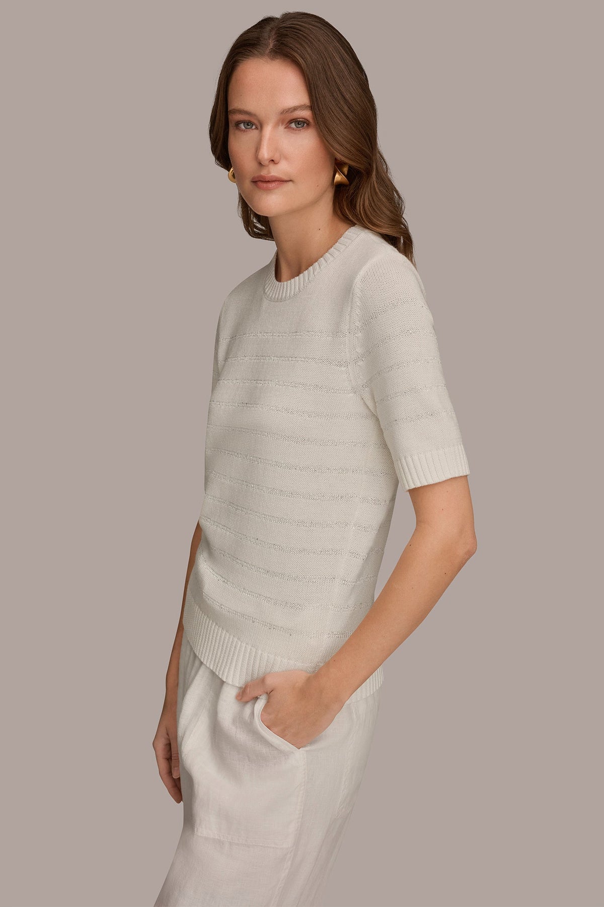 Donna Karan SEQUIN STRIPE SWEATER