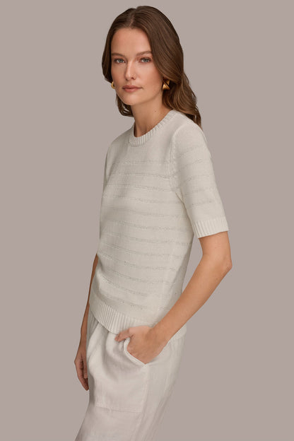 Donna Karan SEQUIN STRIPE SWEATER