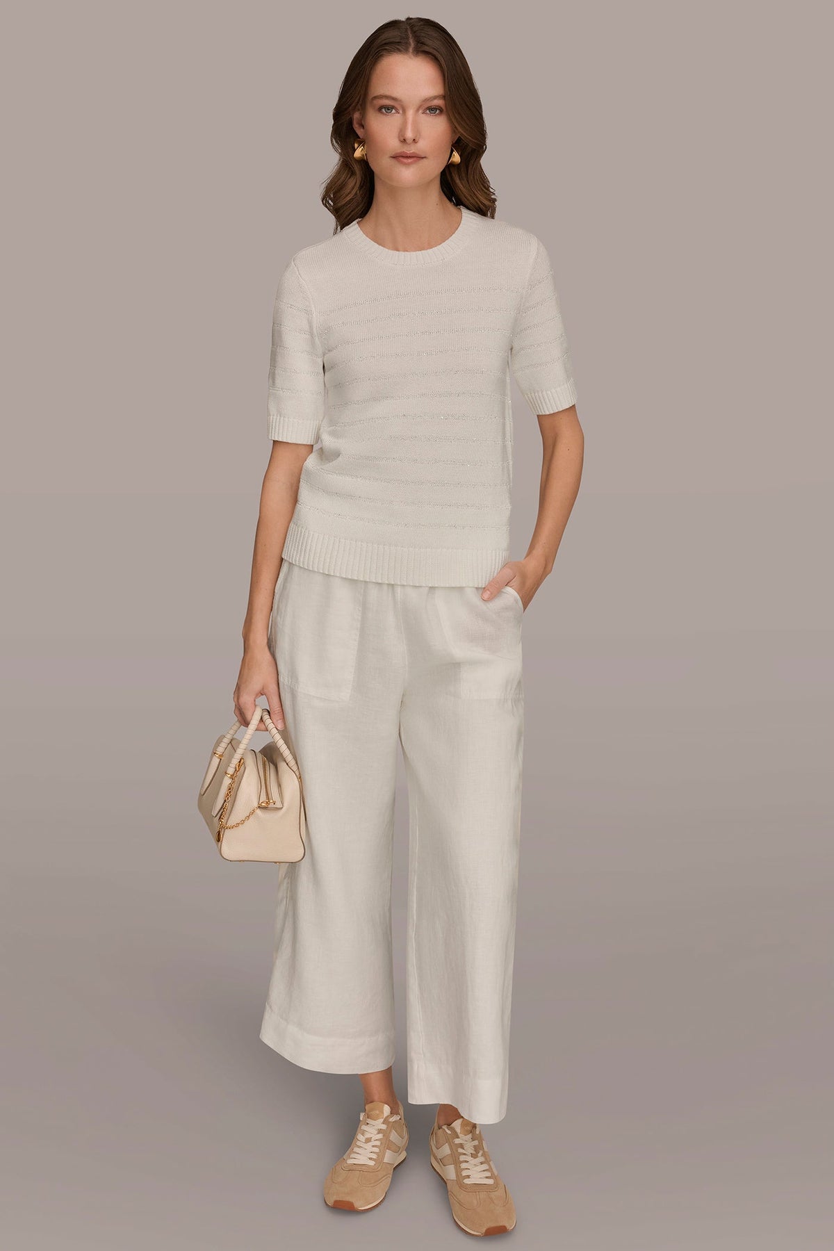 Donna Karan SEQUIN STRIPE SWEATER
