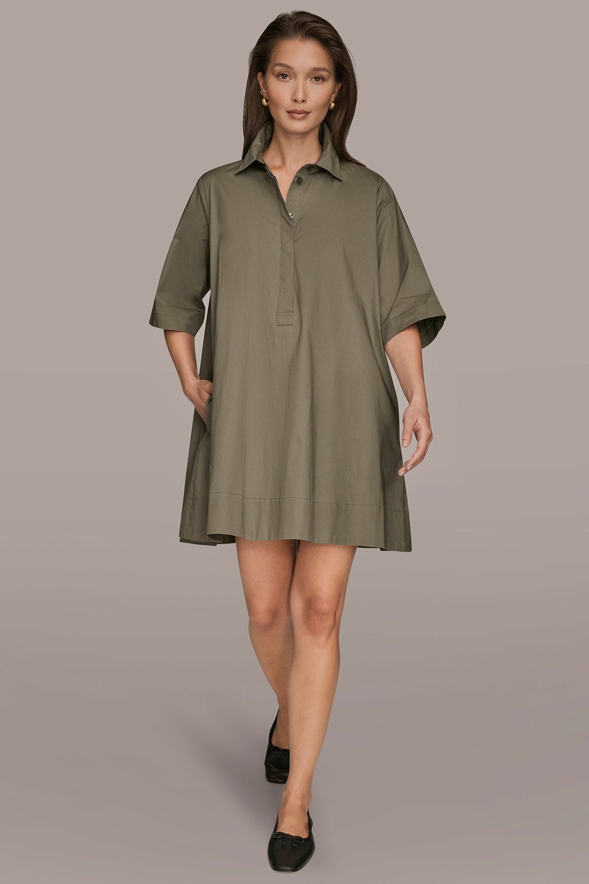 Donna Karan ELBOW-SLEEVE MINI SHIRT DRESS
