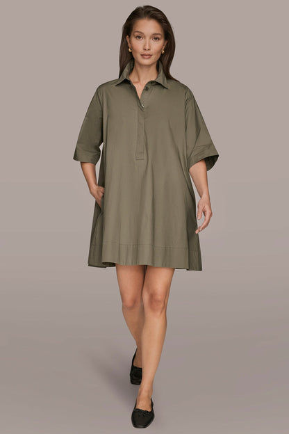 Donna Karan ELBOW-SLEEVE MINI SHIRT DRESS