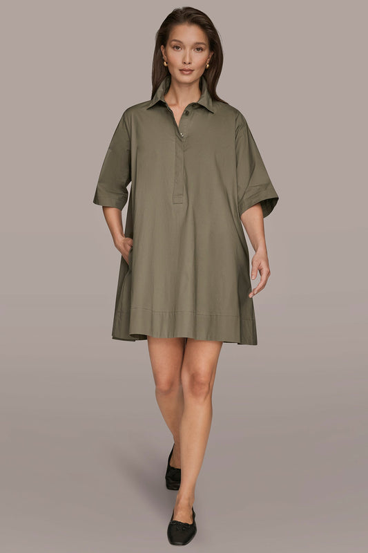 Donna Karan ELBOW-SLEEVE MINI SHIRT DRESS