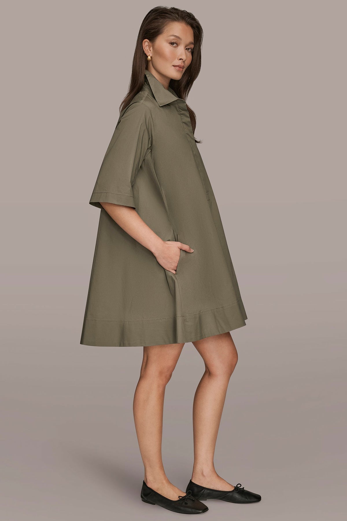 Donna Karan ELBOW-SLEEVE MINI SHIRT DRESS