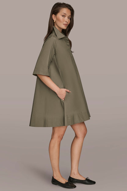 Donna Karan ELBOW-SLEEVE MINI SHIRT DRESS